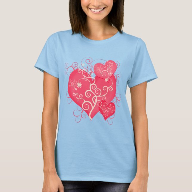 Finare Rosa Girly Hearts Abstrakt Art Tee (Framsida)