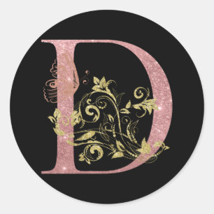 Finare Rosa Glitter Brev D Runt Klistermärke
