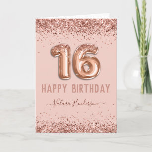 Finare Rosa Glitter Lycklig 16:e födelsedag Kort