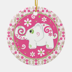 Finare Rosa Grönt Elephant and Blommigt Ornament