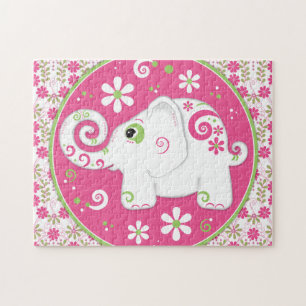 Finare Rosa och Grönt Elephant and Blommigt Puzzle Pussel