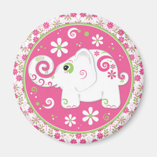 Finare Rosa och Grönt Elephant och Blommigt Magnet