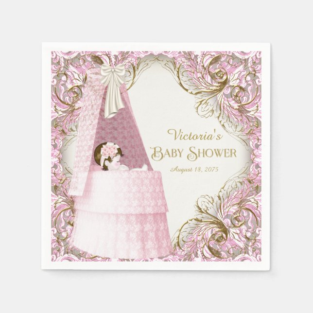 Finare Rosa och Guld Baby Shower Pappersservett (Framsidan)