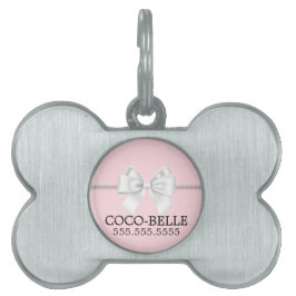 Finare Rosa Tiffany Themes Pearls Bow Hund Cat ID-bricka Husdjur