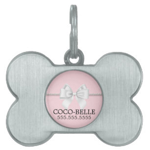 Finare Rosa Tiffany Themes Pearls Bow Hund Cat ID-bricka Husdjur