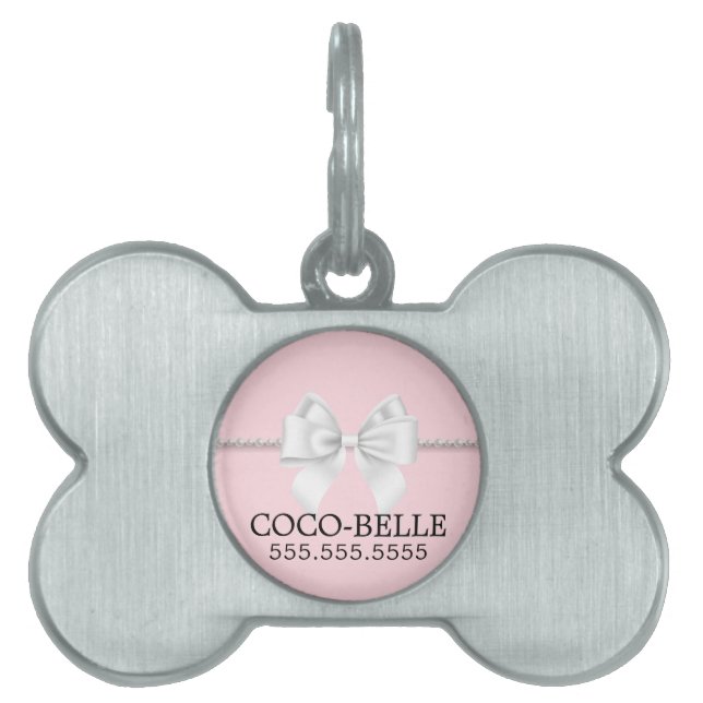 Finare  Rosa Tiffany Themes Pearls Bow Hund Cat ID-bricka Husdjur (Framsidan)