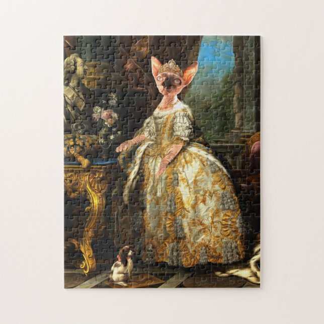 Finare Royal Renaissance Cat Queen Porträtt Pussel (Vertikal)