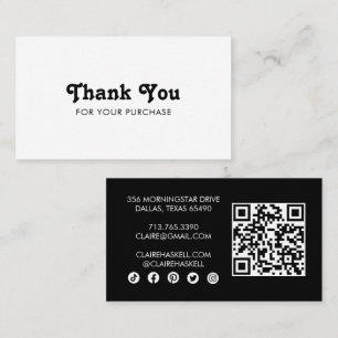 Finare Script Chic B&W-beställning Tack Minimal QR Visitkort