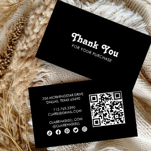 Finare Script Chic B&W-beställning Tack Minimal QR Visitkort