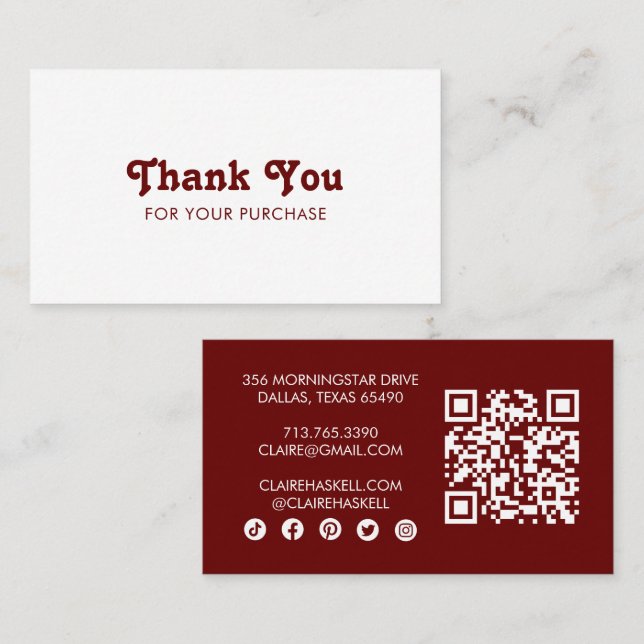 Finare Script Chic Vin Order Tack Minimal QR Visitkort (Fram/baksida)