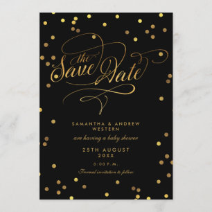 Finare Script Confetti Baby Shower sparar datumet Inbjudningar
