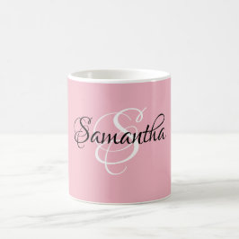 Finare Script Custom Rosa Färg Monogram - Kaffemugg