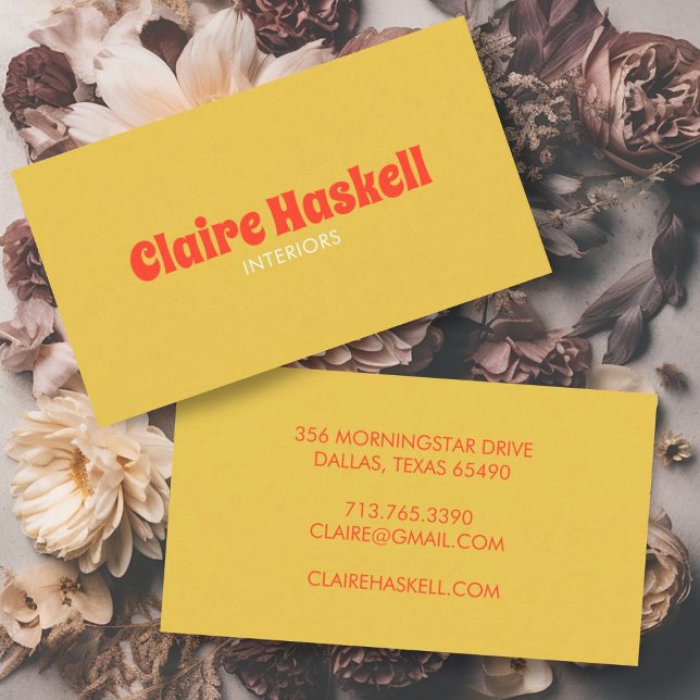 Finare Script Mustard Tomato Red Chic Minimal Visitkort (Custom script business cards. Adjust the font, colors and details to meet your needs. )