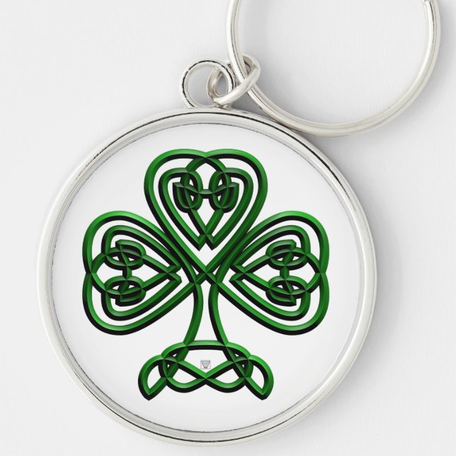 Finare Shamrock Rund Silverfärgad Nyckelring (Framsidan)