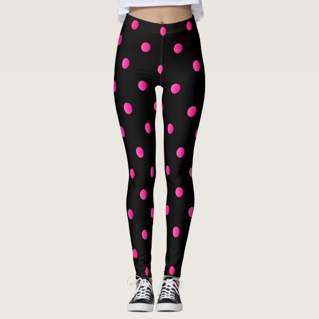 Finare Shock rosa och Black Retro Polka Dot Leggings (Framsida)