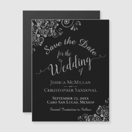 Finare Silver vid Svarta Bröllop spara datum-magne