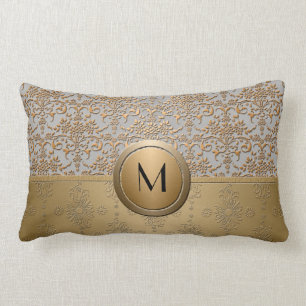 Finare Simulated Guld och Silver Monogram Damask Lumbarkudde