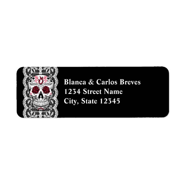 Finare Snöre Sugar Skull-Returetiketter Returadress Etikett (Framsidan)