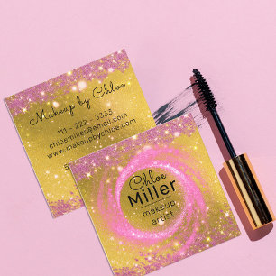 Finare Snyggt Sparkly Rosa och Guld Makeup Artist Fyrkantigt Visitkort