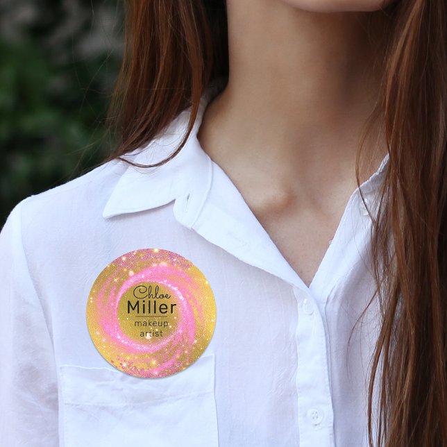 Finare Snyggt Sparkly Rosa och Guld Makeup Artist Namnbricka (Skapare uppladdad)