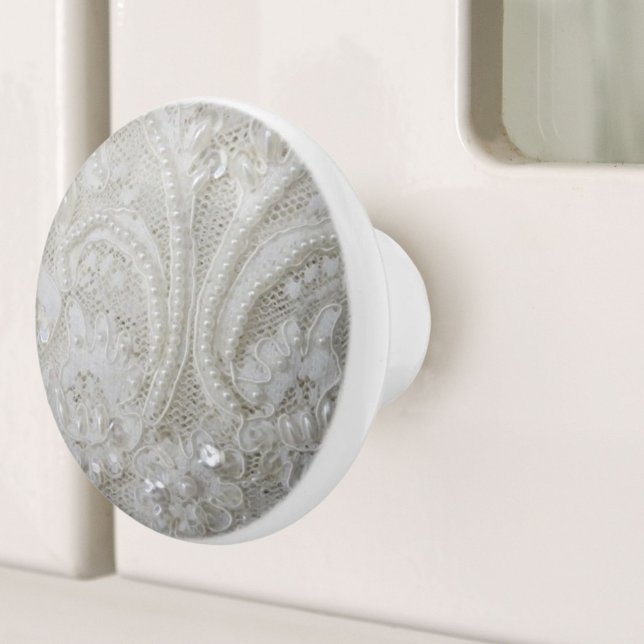 finare-sofistikerade pärlpärlor vita snöre knopp (fancy sophisticated sequins pearl white lace ceramic knob)