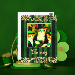 Finare St patrick's day Cats Blarney med Rand Vykort