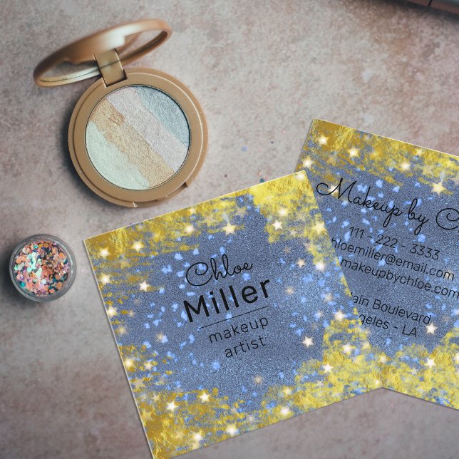 Finare Stärkelseglitterblått och Guld makeup-konst Fyrkantigt Visitkort (Skapare uppladdad)