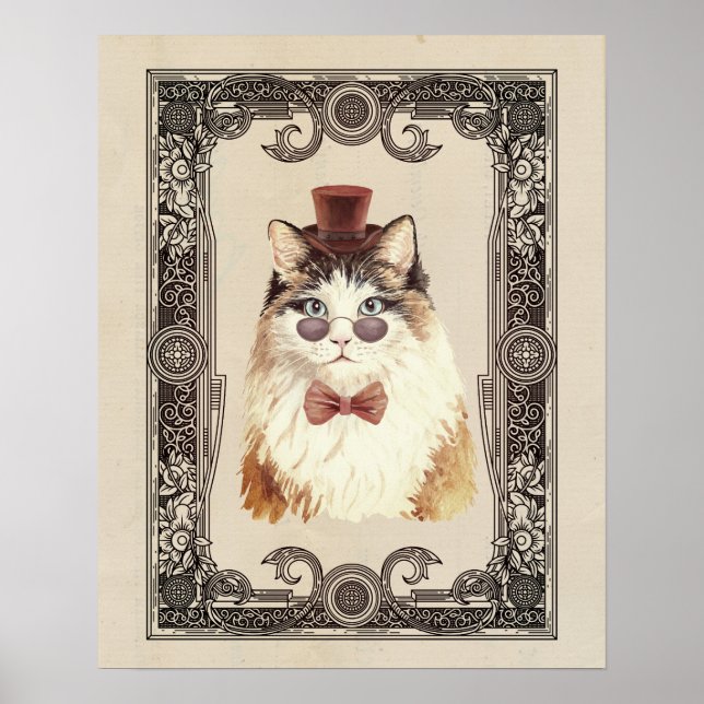 Finare Steampunk Cat Porträtt Poster (Framsidan)