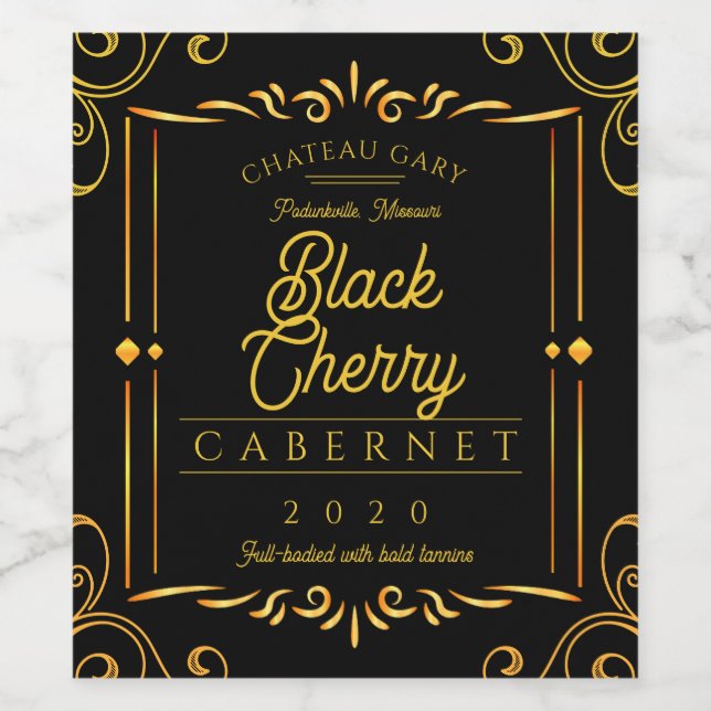 Finare svart faux guld homemade vin personlig vinflaska etikett (Singel etikett)