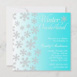 Finare Teal Snöflingor Winter Onederland Birthday Inbjudningar