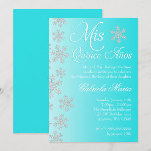 Finare Teal Snowflake Winter Wonderland Quinceaner Inbjudningar