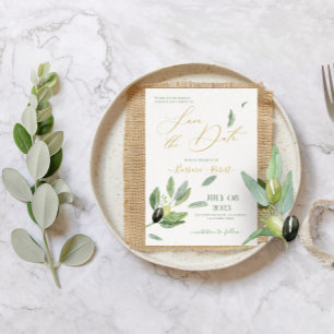 Finare Toscana Olive Löv-Save Date Inbjudningar
