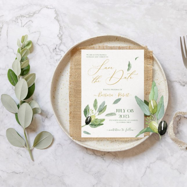Finare Toscana Olive Löv-Save Date Inbjudningar (Skapare uppladdad)