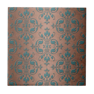Finare Turcos över Brownish Copper Damask Kakelplatta