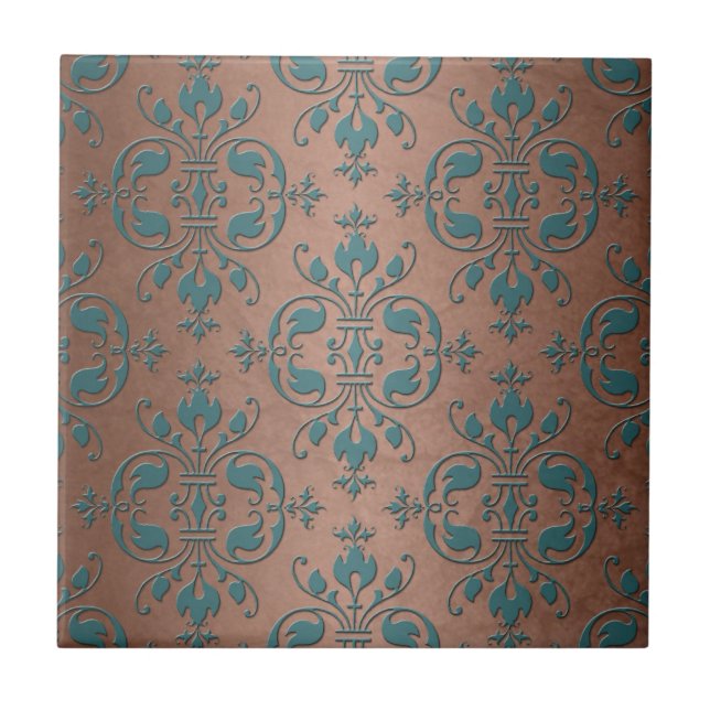 Finare Turcos över Brownish Copper Damask Kakelplatta (Framsidan)
