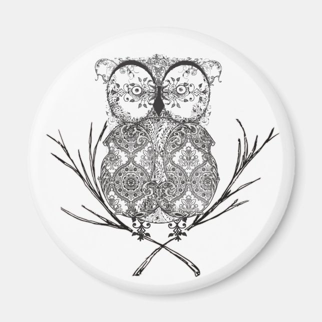 Finare, Uggla, svart och vitt Magnet (Framsidan)