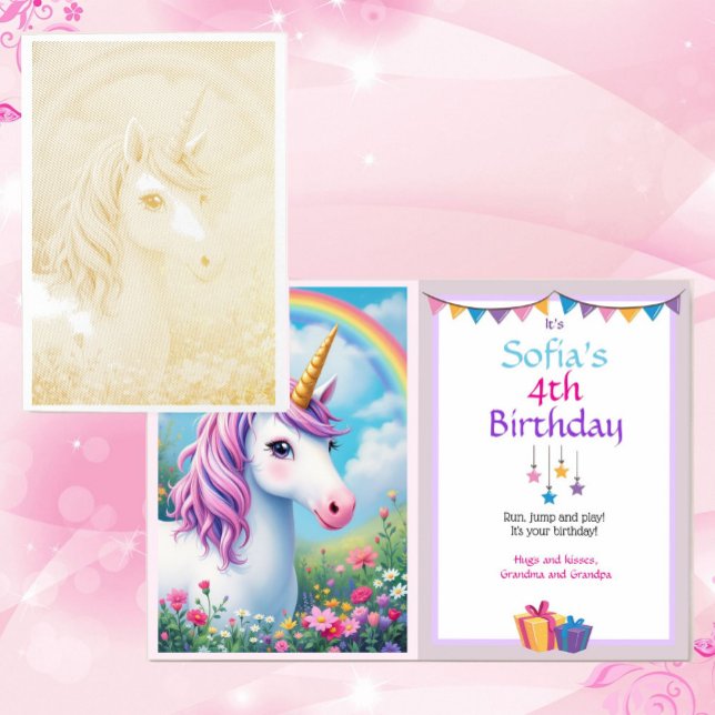 Finare Unicorn Speciell Girl's Birthday Guld Folierat Kort (Skapare uppladdad)