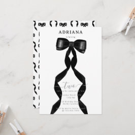 Finare Watercolor Black Bow Forme Birthday Inbjudningar
