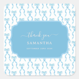 Finare Watercolor Blue Bow Mönster Fyrkantigt Klistermärke