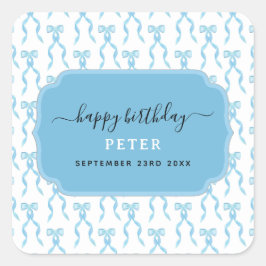 Finare Watercolor Blue Bow Mönster Fyrkantigt Klistermärke