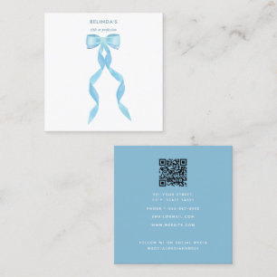 Finare Watercolor Blue Bow QR Code Social Media Fyrkantigt Visitkort