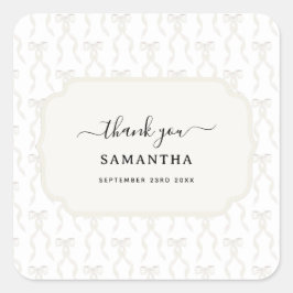 Finare Watercolor White Bow Mönster Fyrkantigt Klistermärke