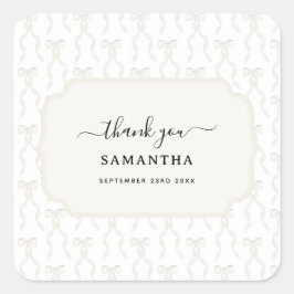 Finare Watercolor White Bow Mönster Fyrkantigt Klistermärke