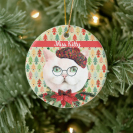 Finare White Cat & Poinsettia Anpassningsbar Julgransprydnad Keramik
