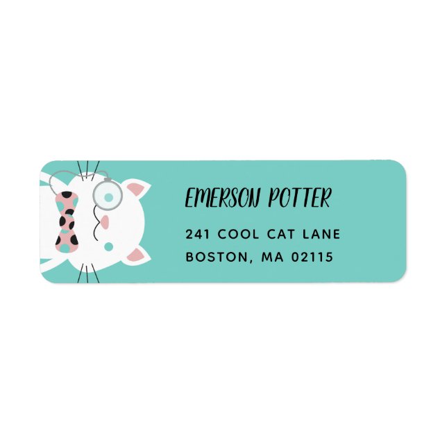 Finare White Cat | Turkos Returadress Etikett (Framsidan)