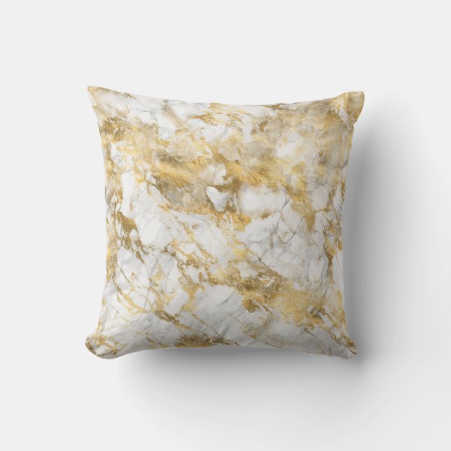 Finare White och Guld Marble Kudde (Framsida)