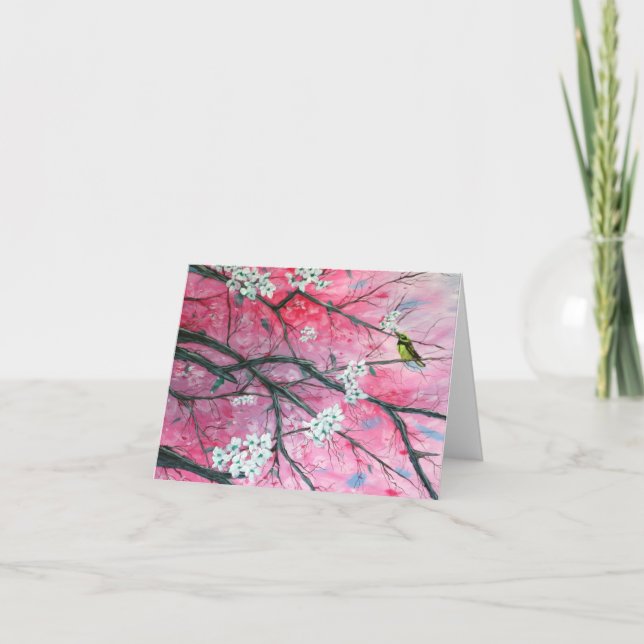 Finchen Amongst de körsbärsröda blommarna noterar Kort (Framsida)