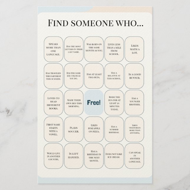 Find Someone Who Classroom Bingo Activity Brevpapper (Framsida)