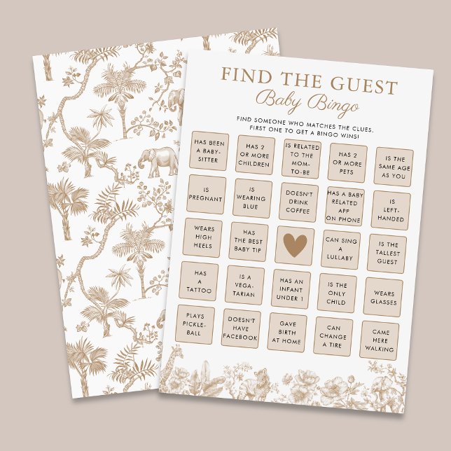 Find The Guest Baby Shower Safari Bingo Game Card Inbjudningar (Find The Guest Baby Shower Safari Bingo Game Card)