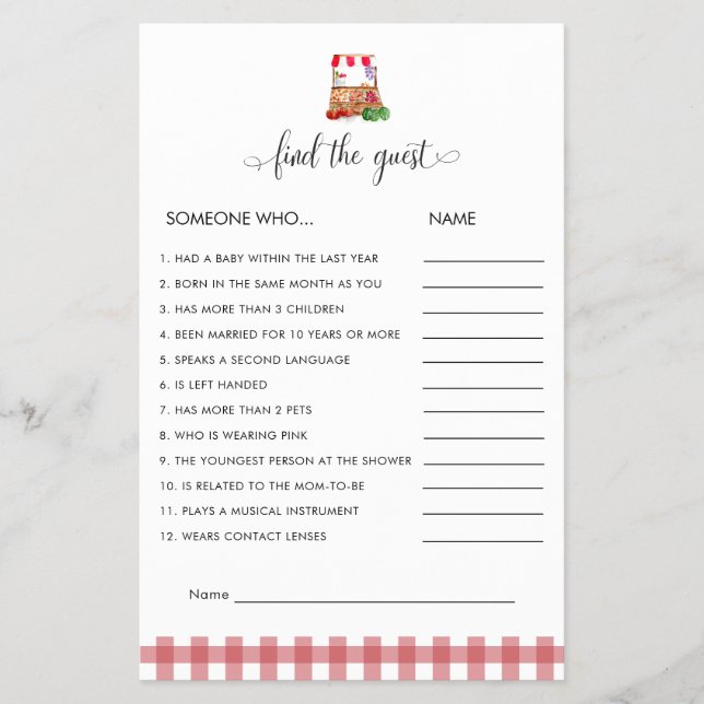 Find the Guest Game Locally Grown Baby Shower Flygblad (Framsidan)
